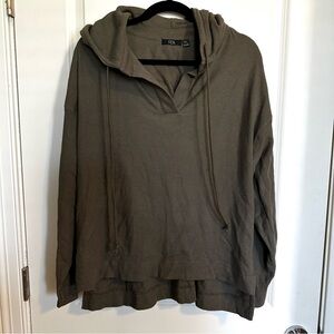 RDI Olive-Grey Waffle Knit Hooded Lightweight Pullover